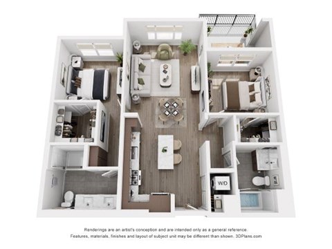 A floor plan of a house with a living room, kitchen, and two bedrooms.